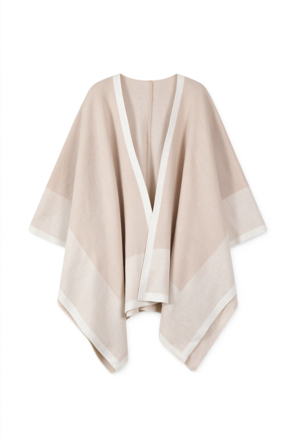 Apricot Color Block Trim Poncho Shawl