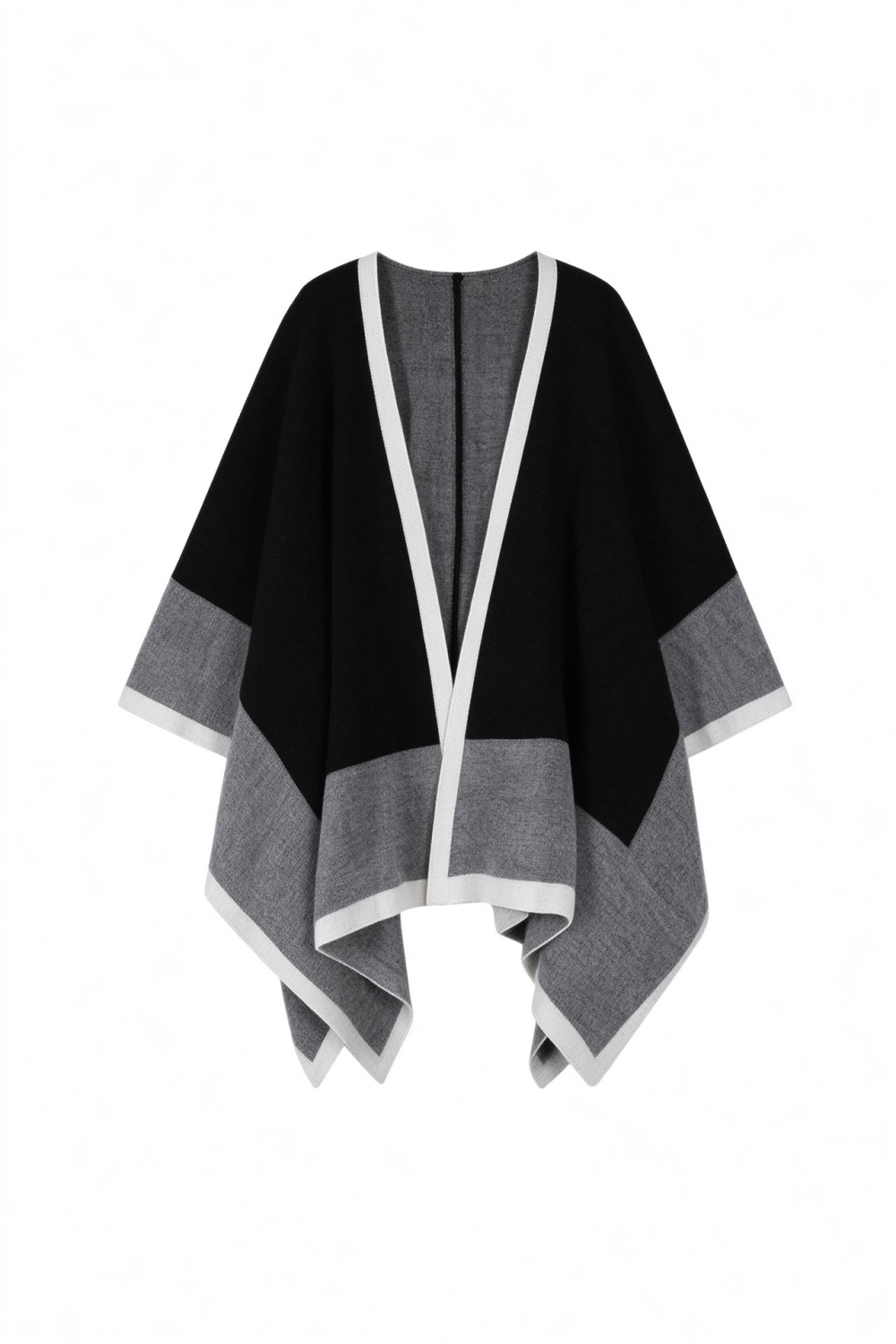 Apricot Color Block Trim Poncho Shawl