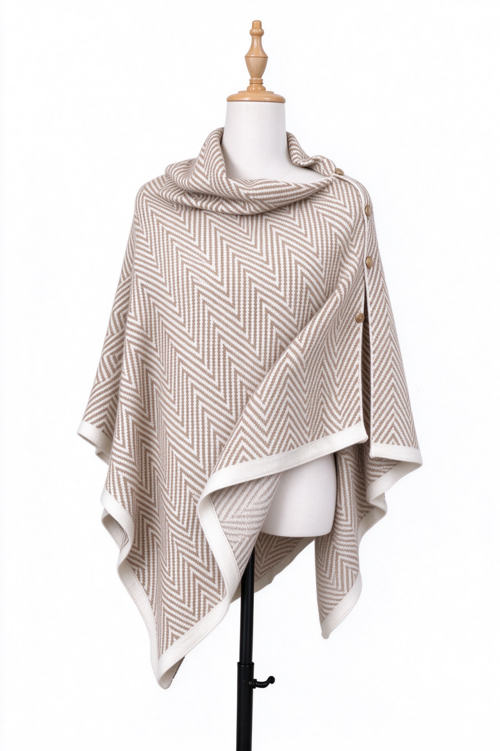 Black White Chevron Button Cowl Neck Shawl