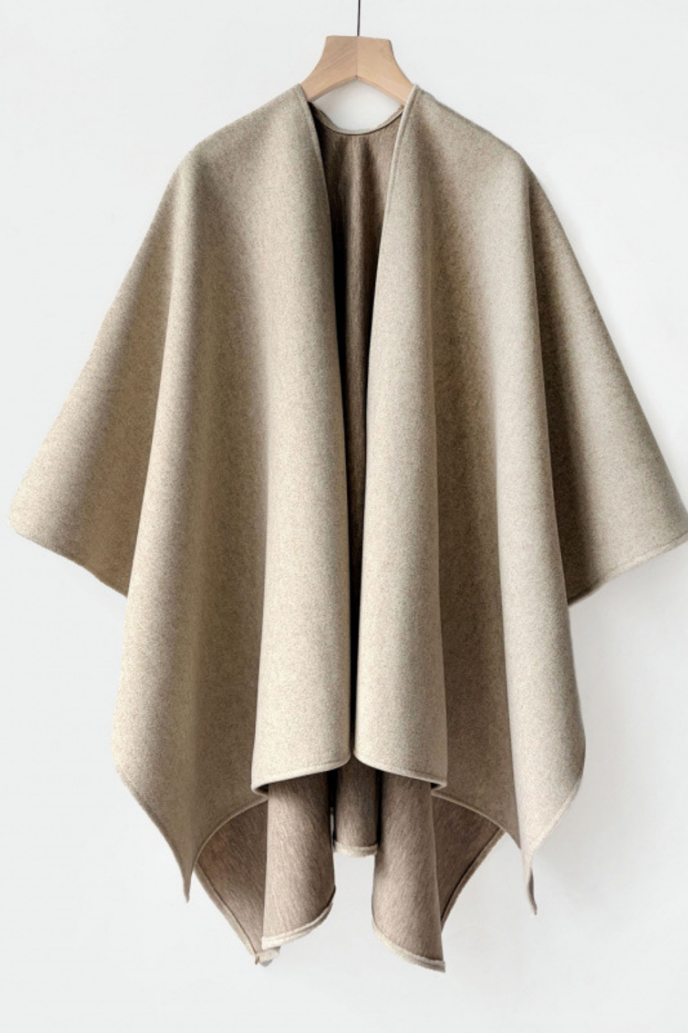 Beige Faux Wool Open Front Shawl Cape