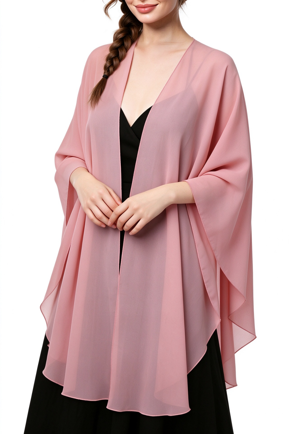Pink Polyester Open Front Cape Shawl