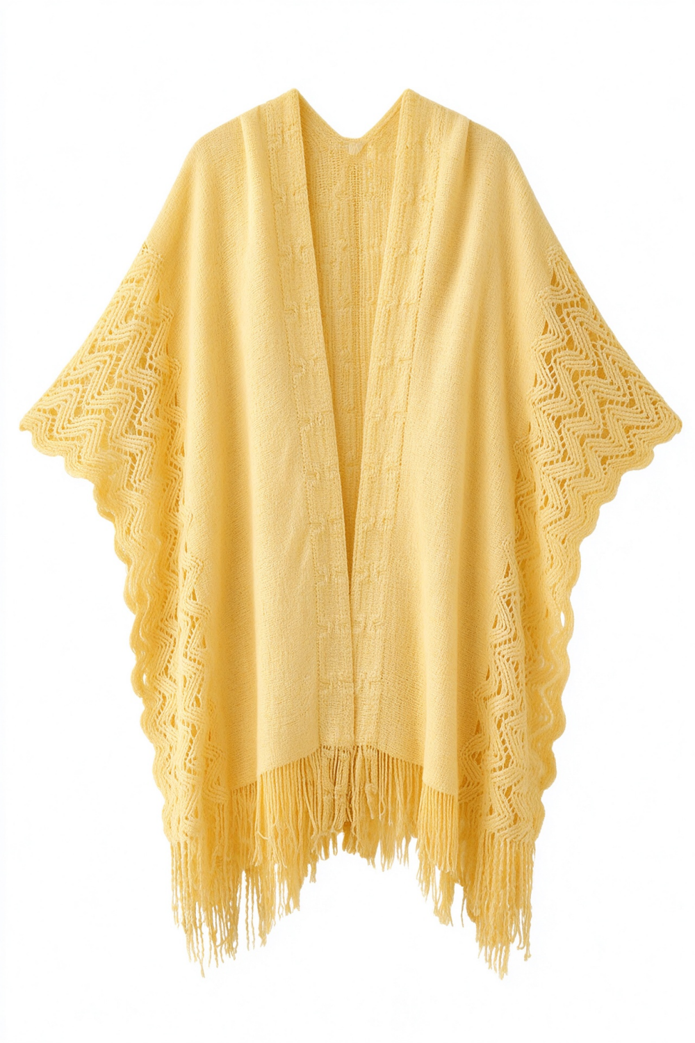 Blue Crochet Fringed Cape Shawl
