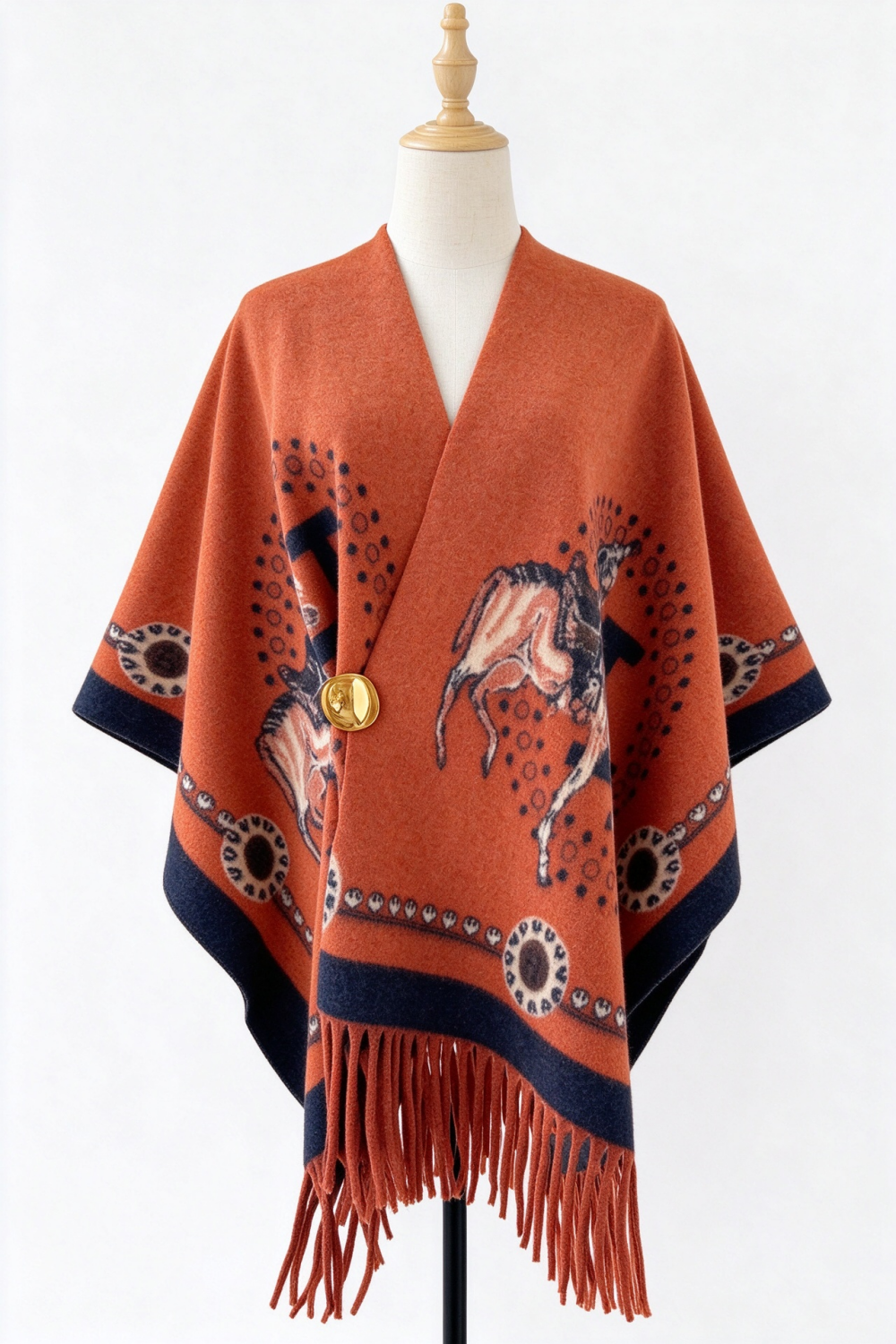 Burgundy Western Print Fringed Shawl