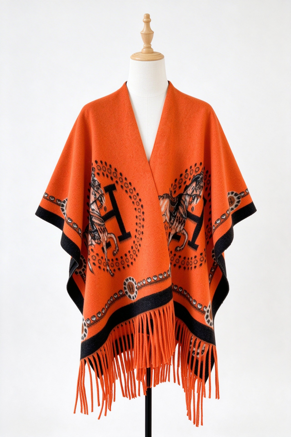 Burgundy Western Print Fringed Shawl