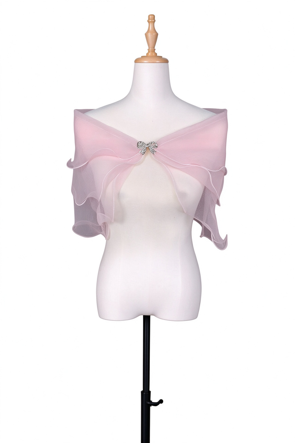 Pink Ruffled Polyester Shawl