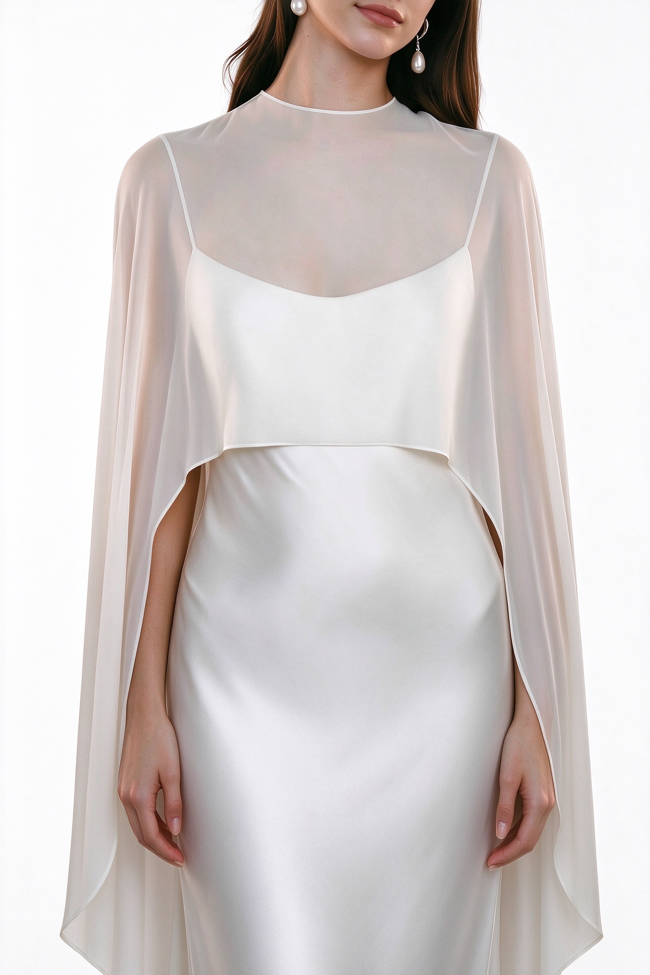 White Polyester High Neck Shawl