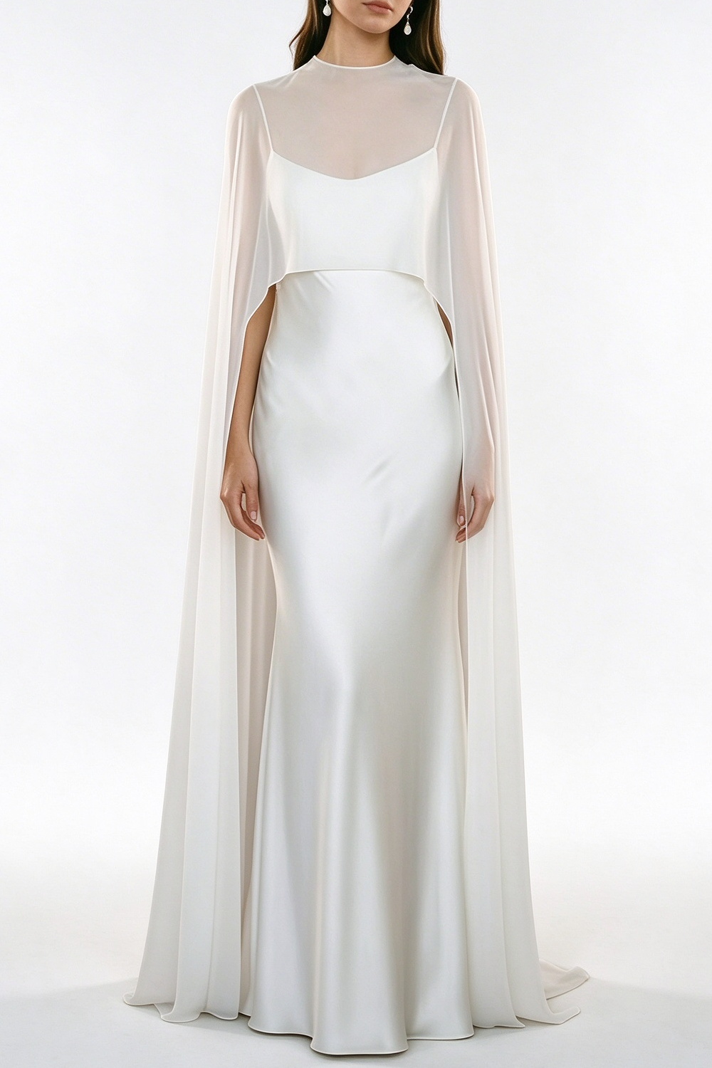 White Polyester High Neck Shawl