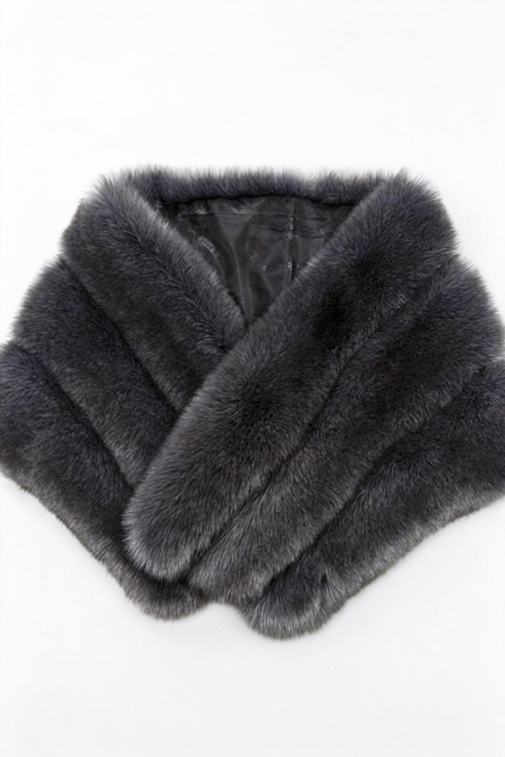 Grey Polyester Faux Fur Wrap Shawl