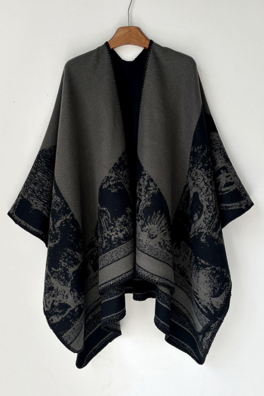 Light Brown Faux Fur Landscape Print Open Front Shawl