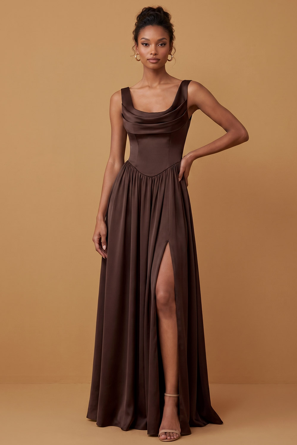 brown a line wedding guest dress The Cacaoscoop Bust 39 (100 cm) simple wedding Goldilocks dress 24M / Size:Size N4