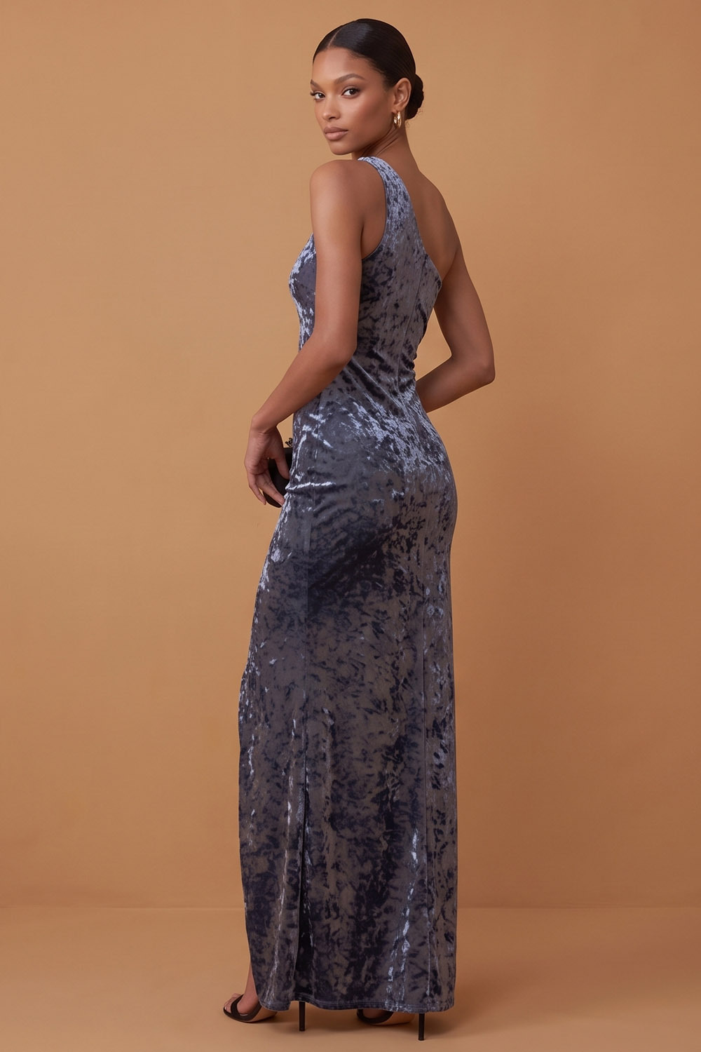 One Shoulder Velvet High Slit Mermaid Maxi Formal Evening Dress