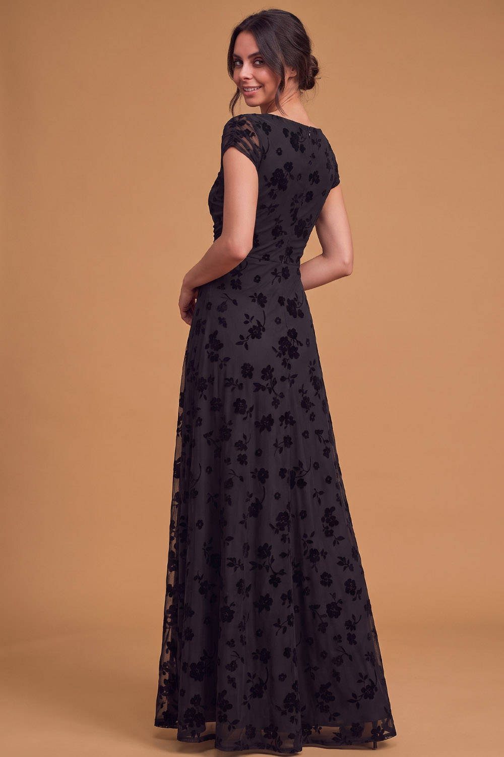 Off The Shoulder Black Floral Tulle Formal&Evening Dress