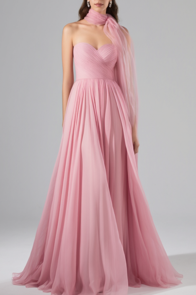 Formal Evening Mesh Dress Pink Ombre Floor-Length Gown