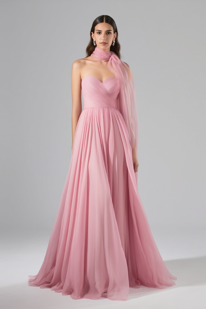 Formal Evening Mesh Dress Pink Ombre Floor-Length Gown