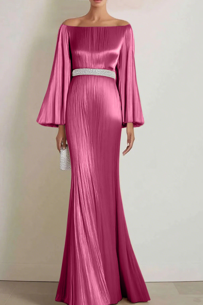 Formal Evening Gown Off The Shoulder White Long Dress Pleated Satin Maxi Dress