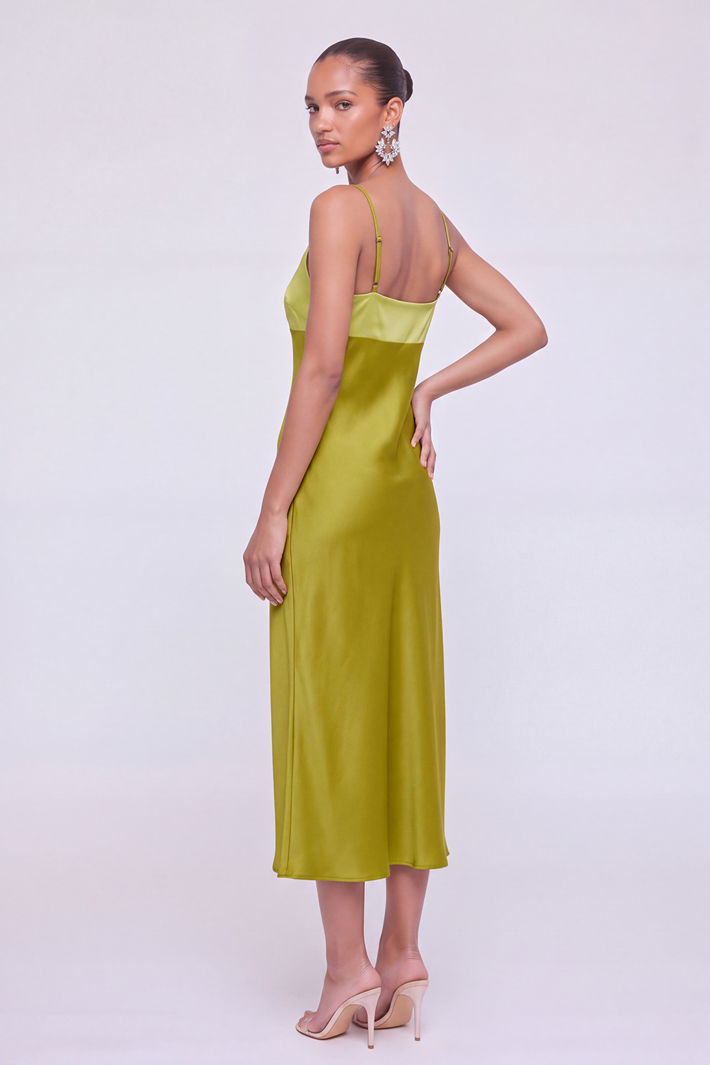 Matcha Twist Bust Spaghetti Strap Midi Dress