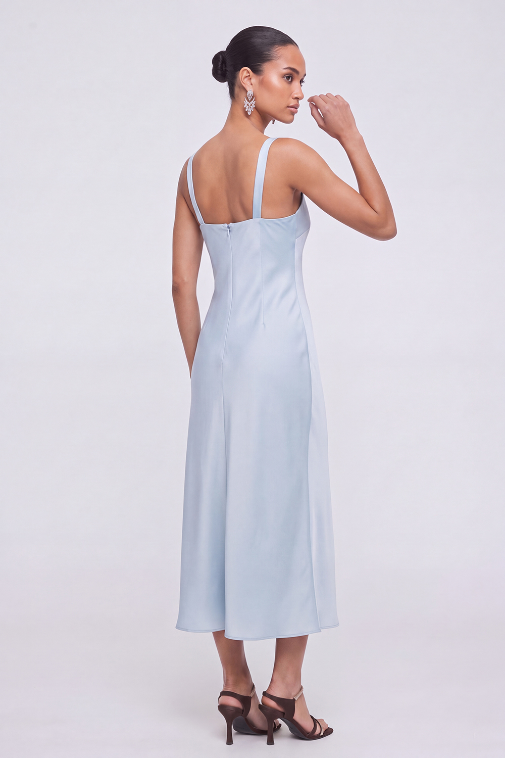 Light Blue Square Neck Wide Strap Midi Dress