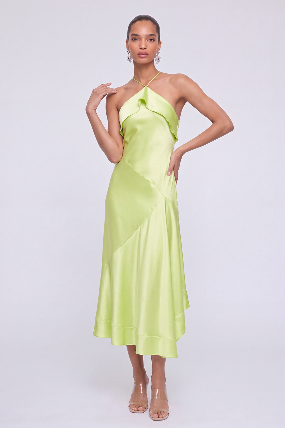 Mint Green Halter Ruffle Midi Dress