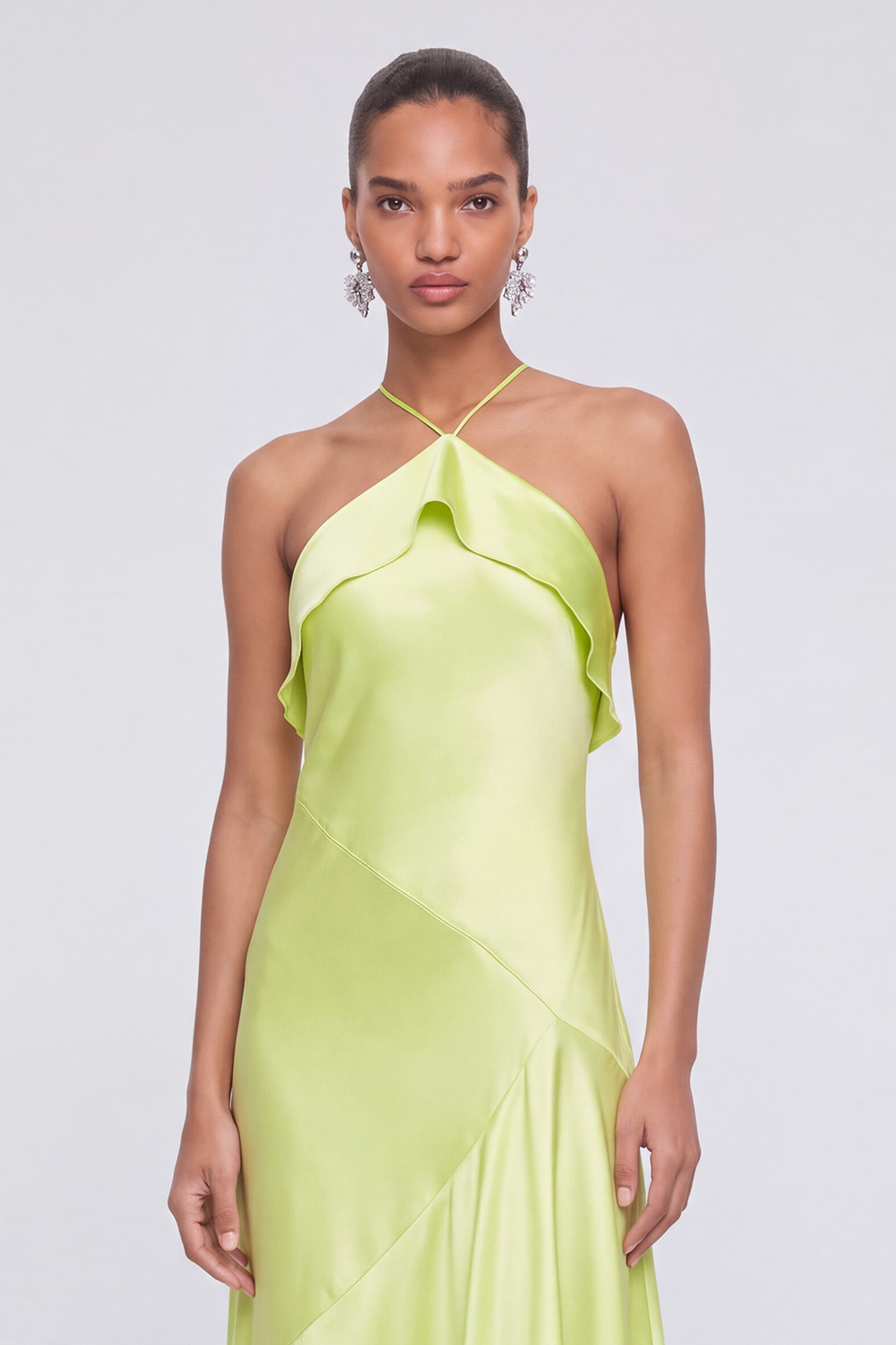 Mint Green Halter Ruffle Midi Dress