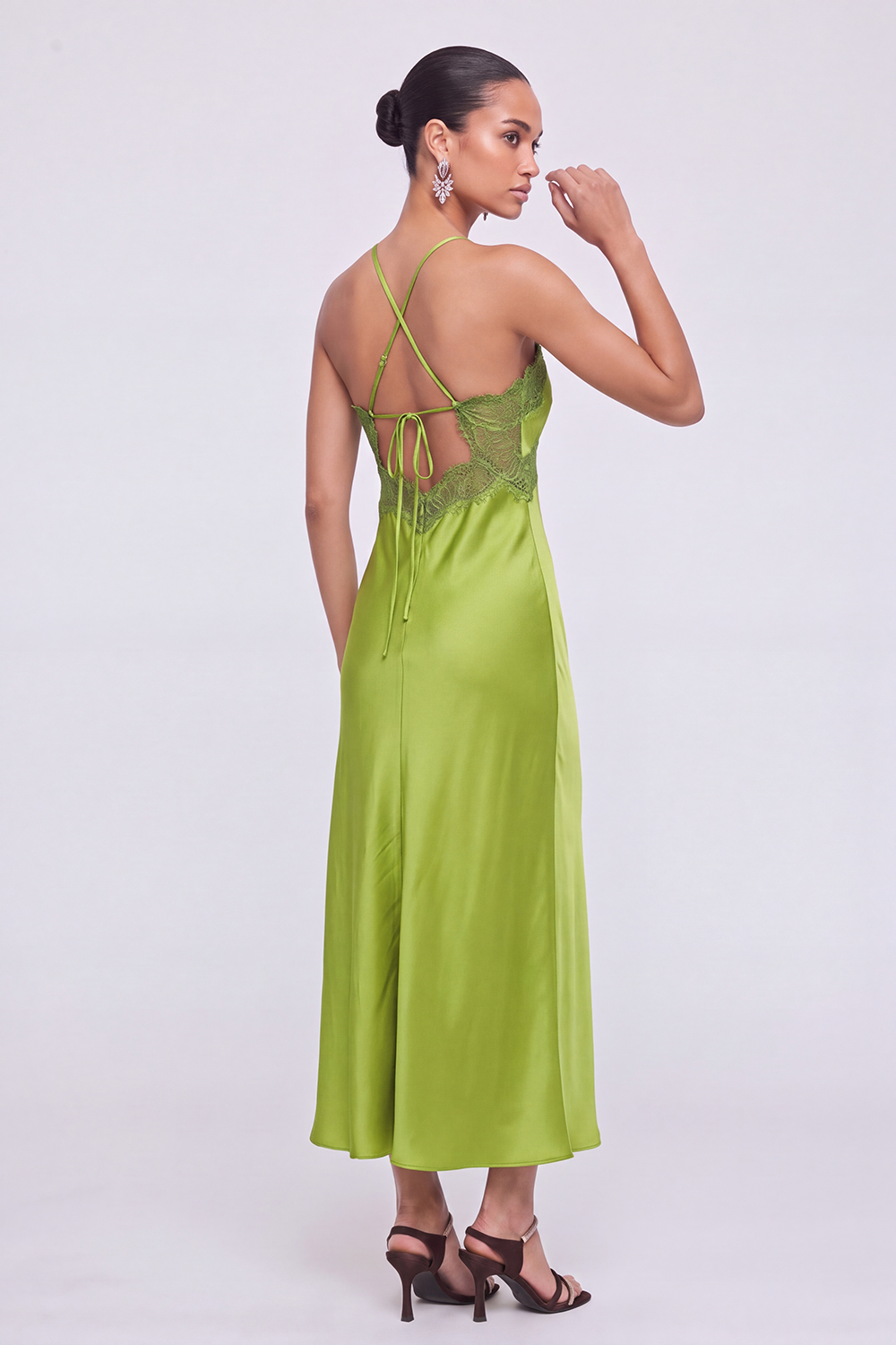 Chartreuse Halter Lace Maxi Dress