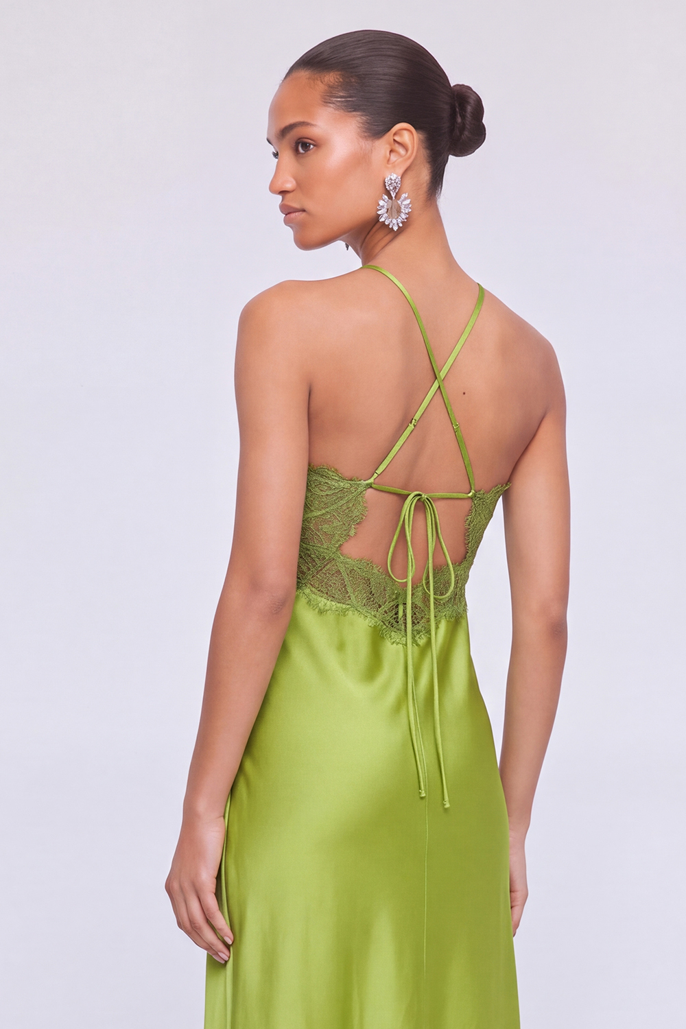 Chartreuse Halter Lace Maxi Dress