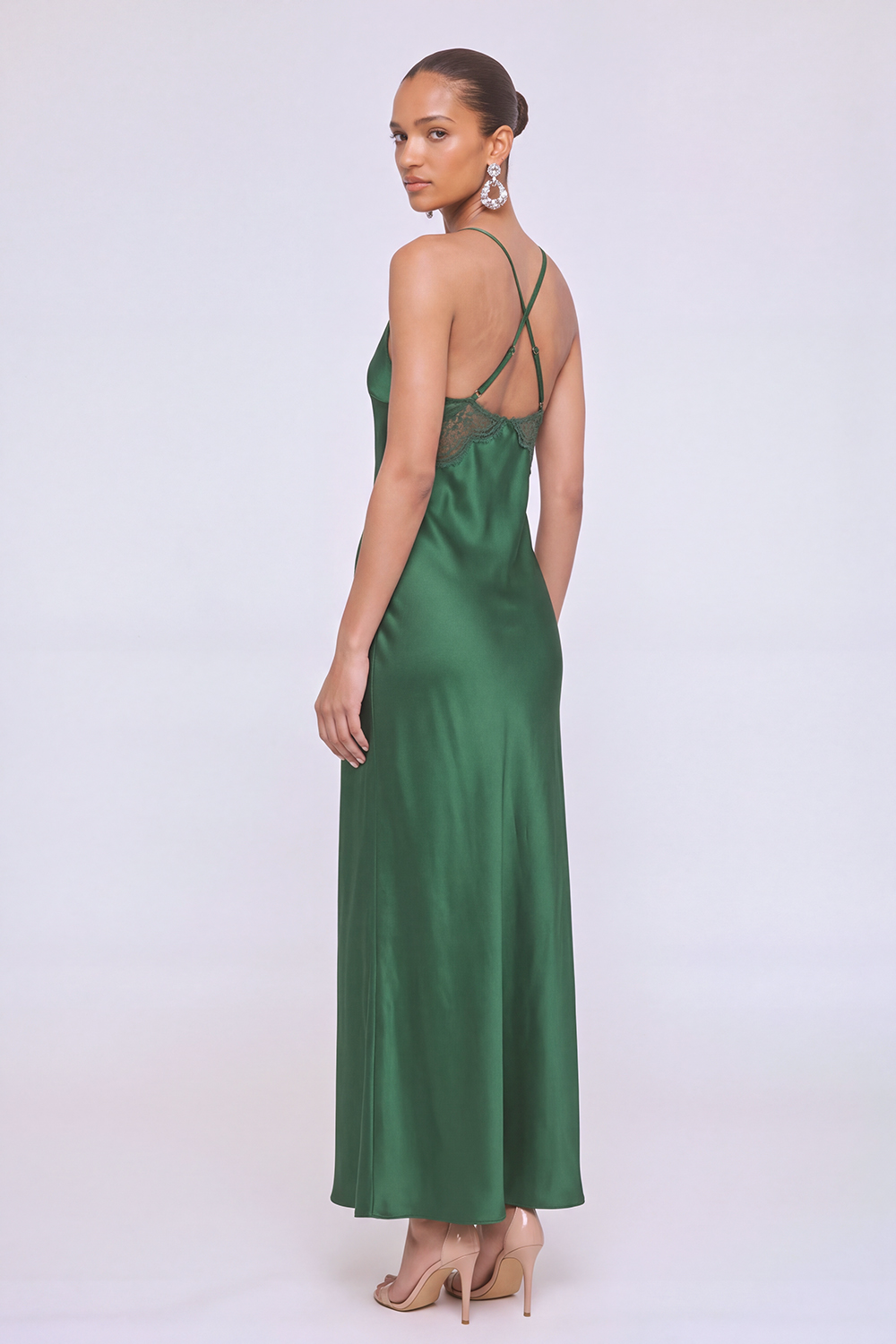 Dark Green Spaghetti Strap Lace Maxi Dress