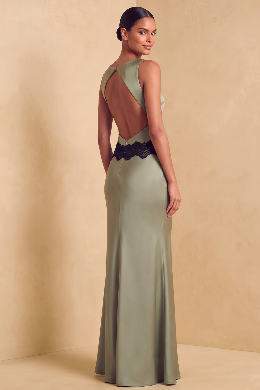 Sleeveless Lace Waist Dusty Sage Formal&Evening Mermaid Gown