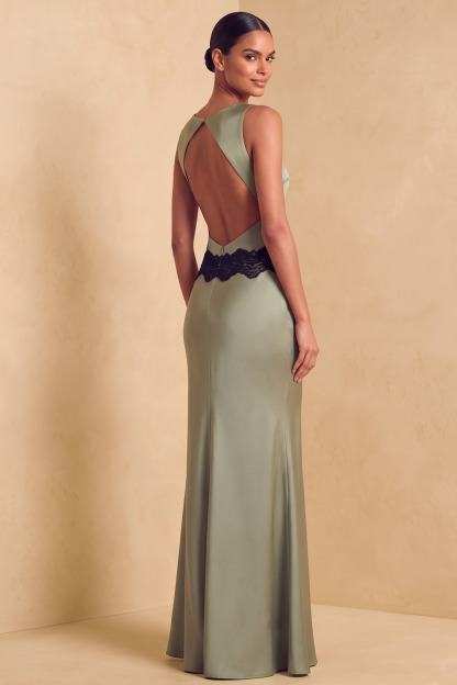 Sleeveless Lace Waist Dusty Sage Formal&Evening Mermaid Gown