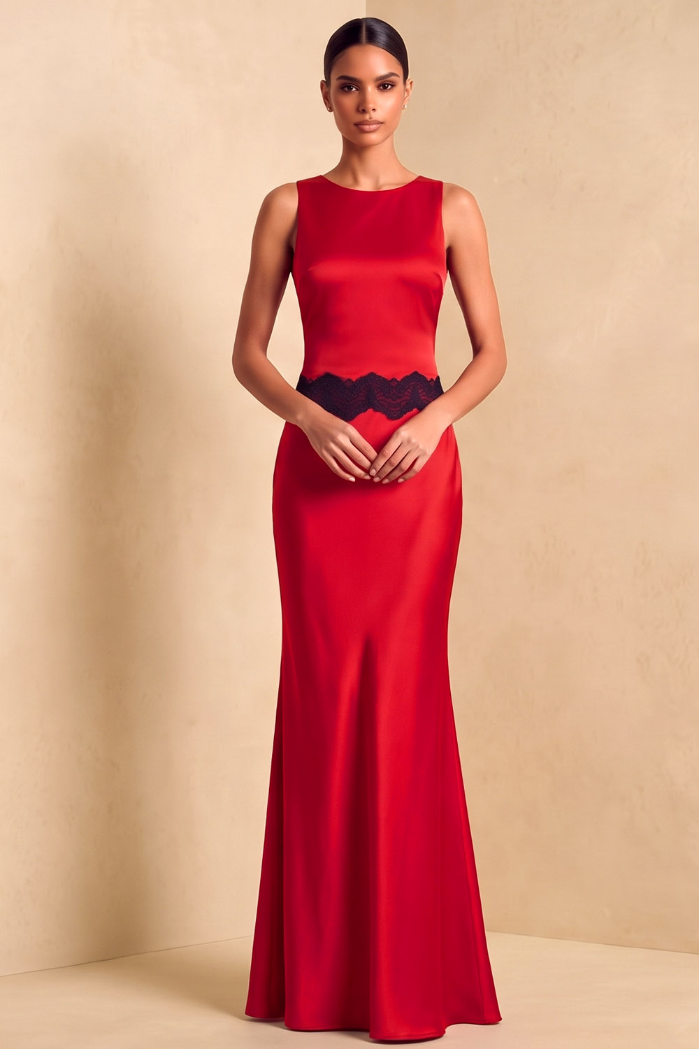 Sleeveless Lace Waist Dusty Sage Formal&Evening Mermaid Gown