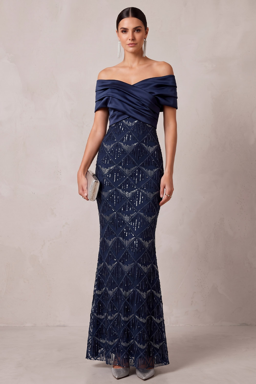 Navy Off The Shoulder Mermaid Maxi Dress