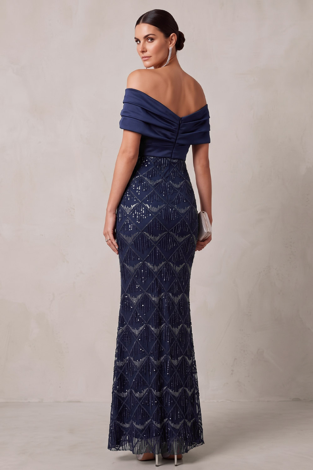 Navy Off The Shoulder Mermaid Maxi Dress