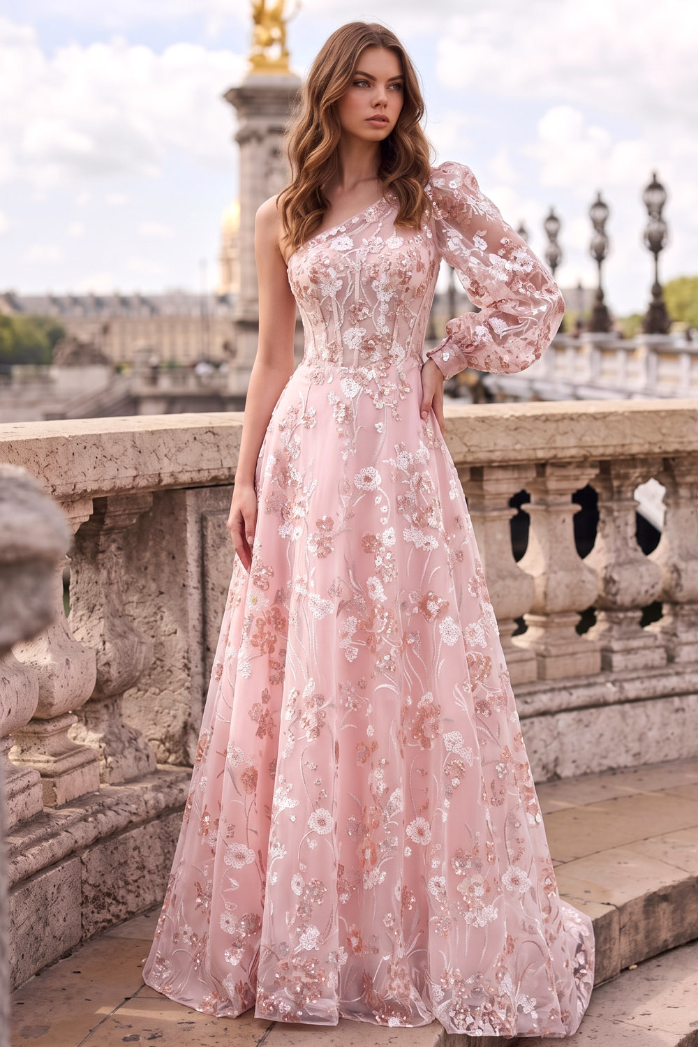 Pink One Shoulder A Line Prom Dress
