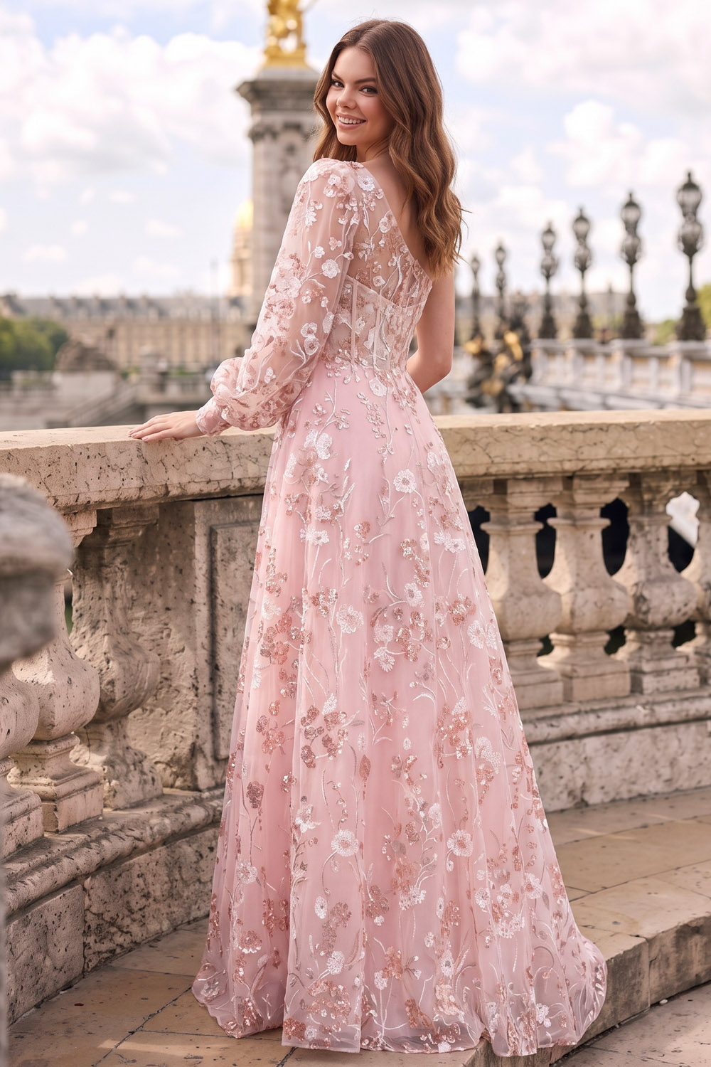 Pink One Shoulder A Line Prom Dress