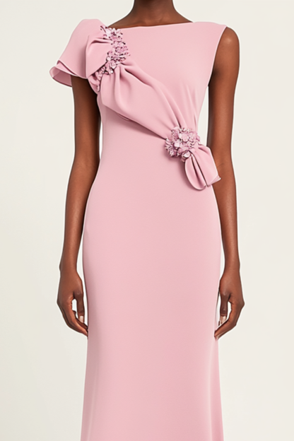 Women's Formal Dress Pink Pleating Flower Sleeveless Dress