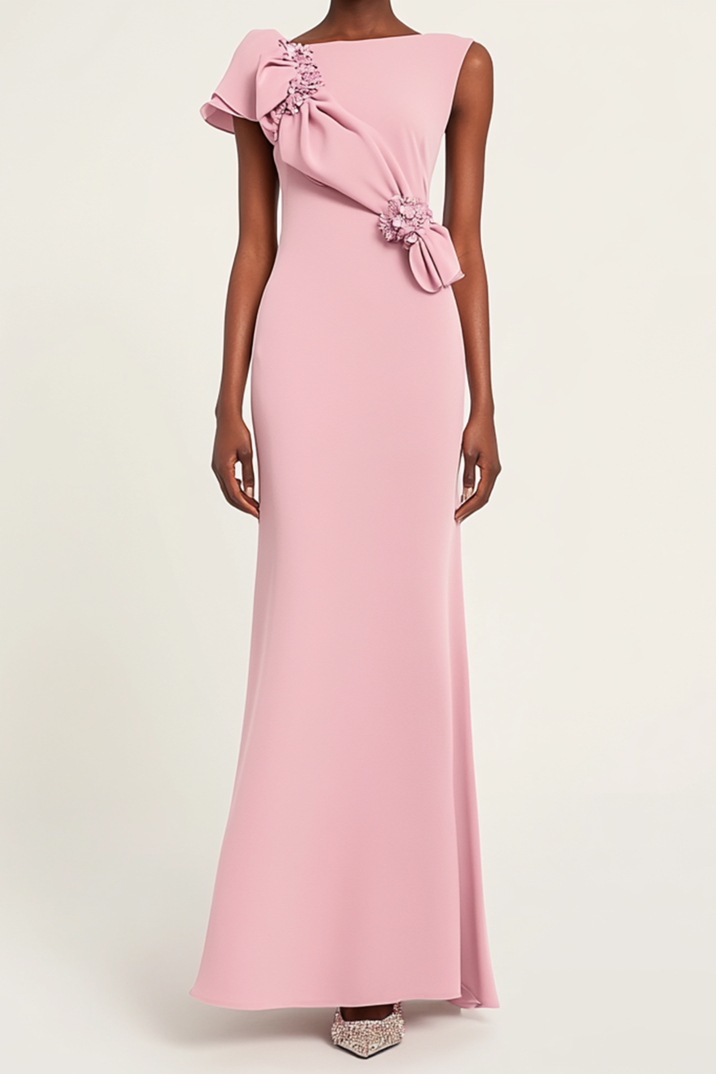 Women's Formal Dress Pink Pleating Flower Sleeveless Dress