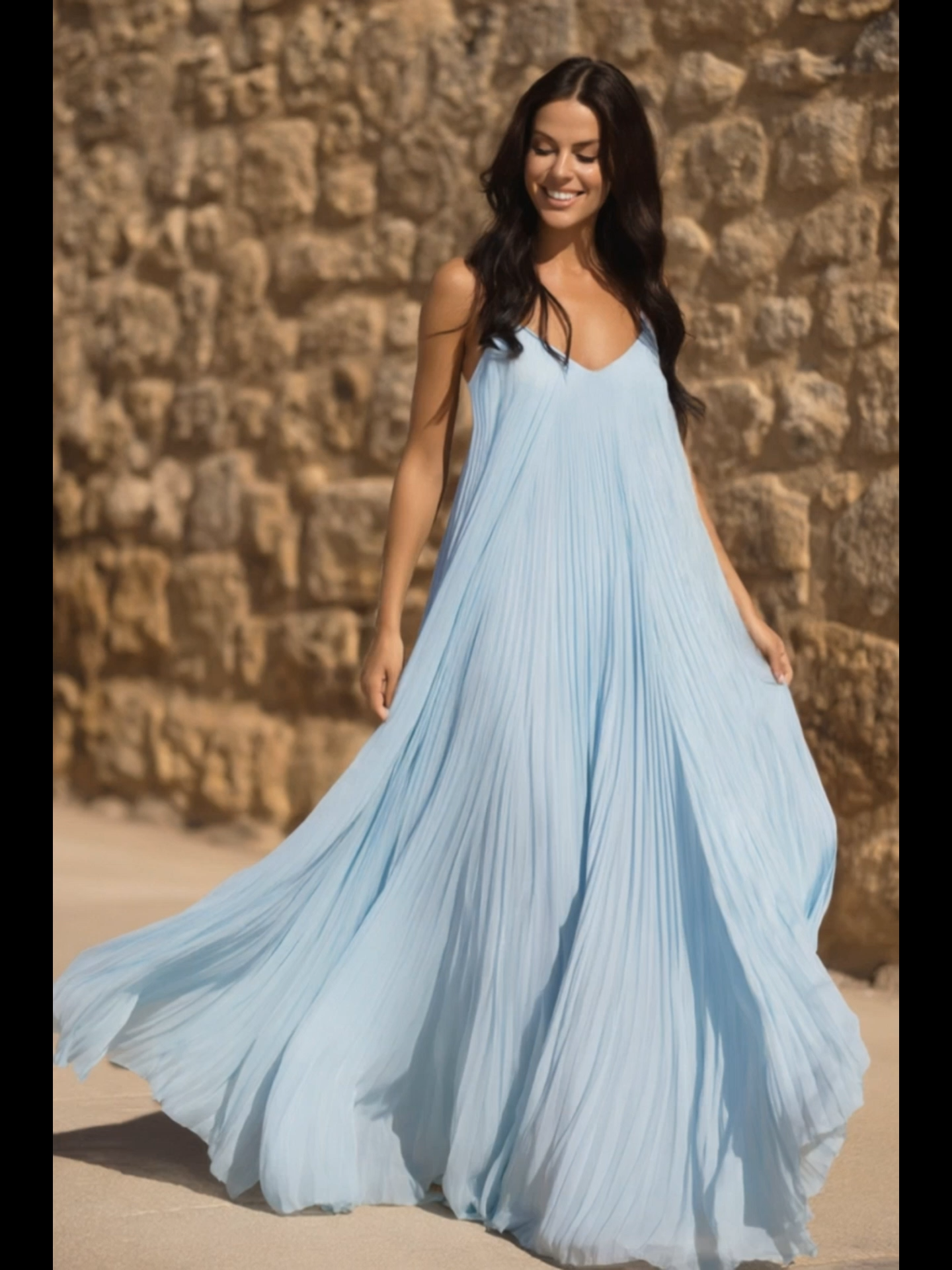Bohemian Vacation Swing Dress Blue Sleeveless Floor-Length Dress