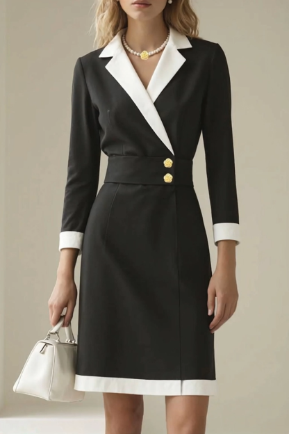 Work Daily Blazer Dress Lapel Long Sleeve Knee-Length Dress