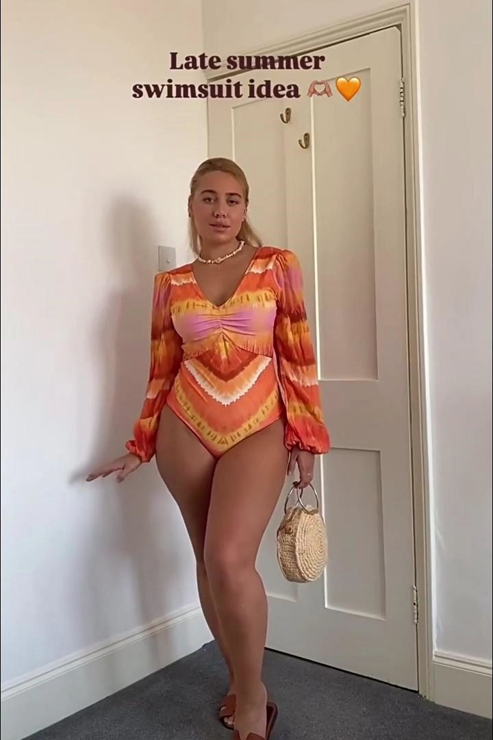 Deep V-Neck Yellow Long-Sleeved Printed One-Piece Swimsuit and Cover-Up