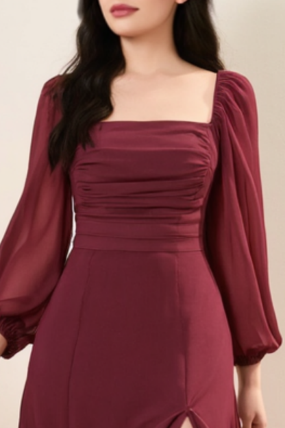 ​Cocktail ​Semi Formal Dress​​ Burgundy Square Neck Maxi Dress