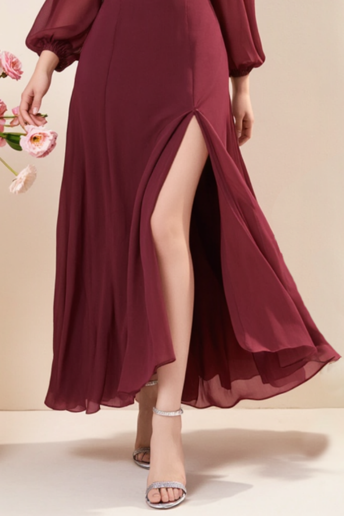 ​Cocktail ​Semi Formal Dress​​ Burgundy Square Neck Maxi Dress