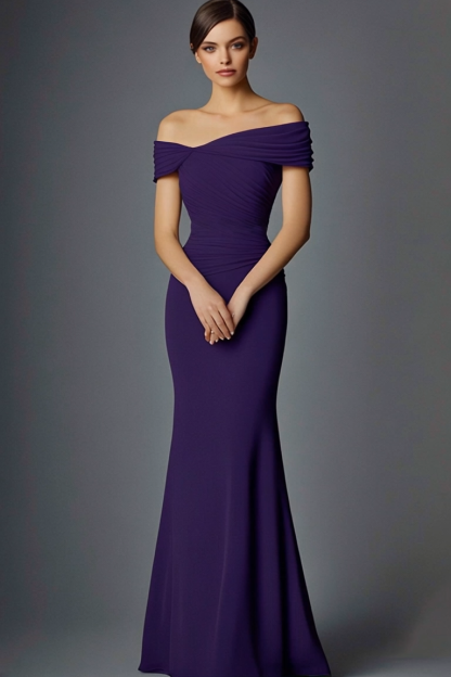 Wedding Guest Dress Purple Mermaid Floor-Length Mother of the Bride Dress