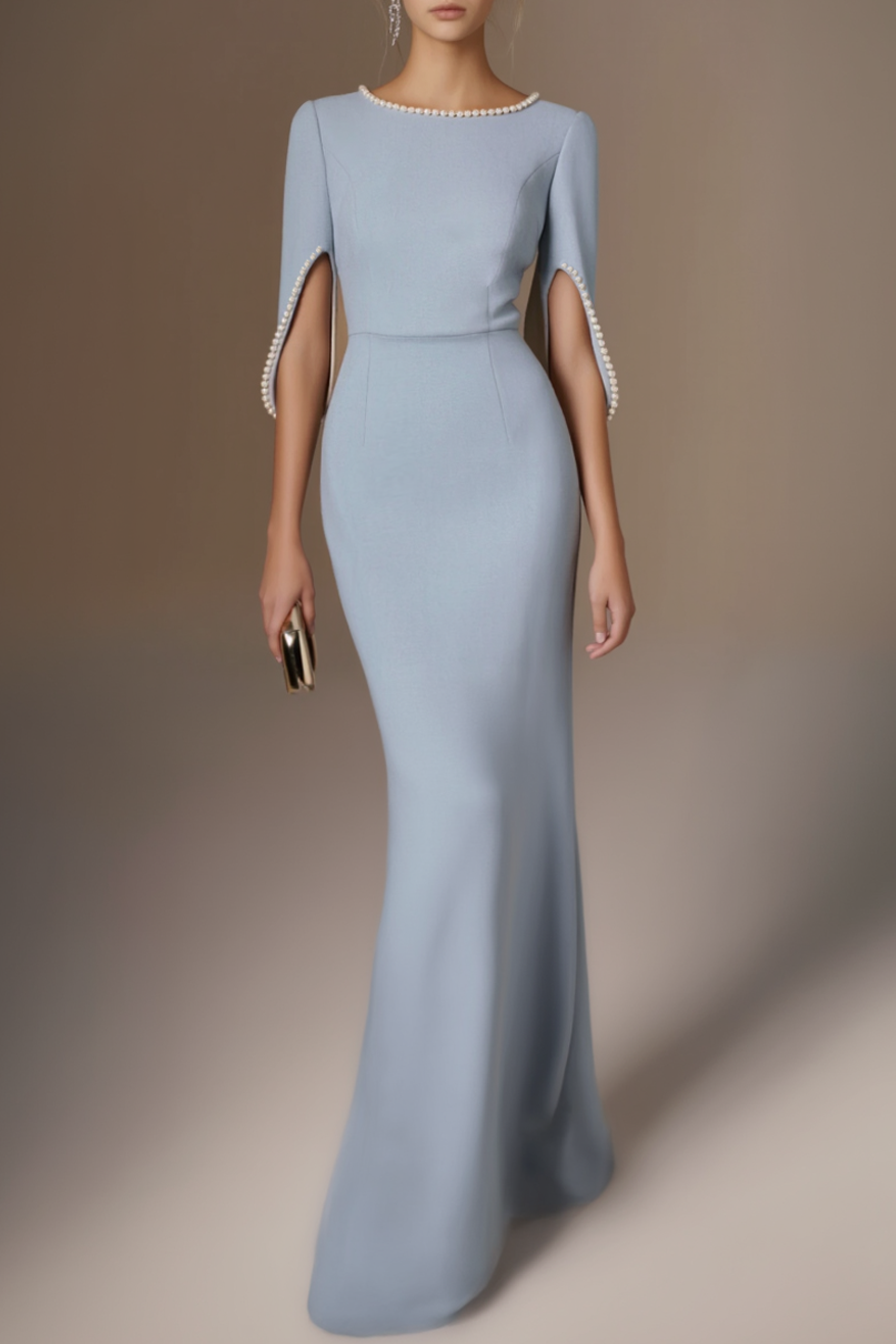 Formal Dress Blue Crew Neck Maxi Dress