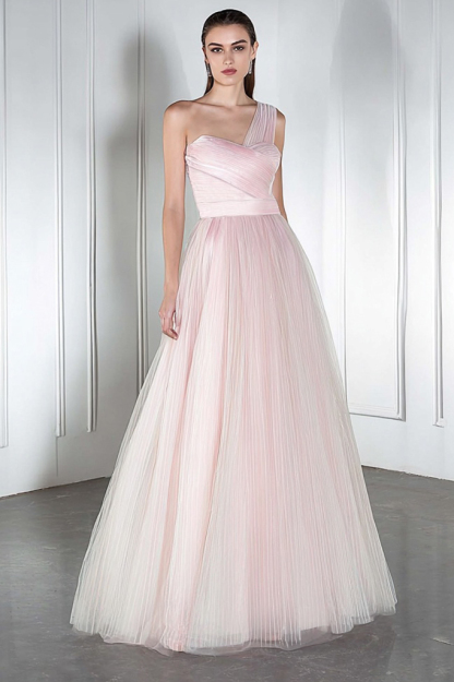 Evening Dress Pink One Shoulder Maxi Dress