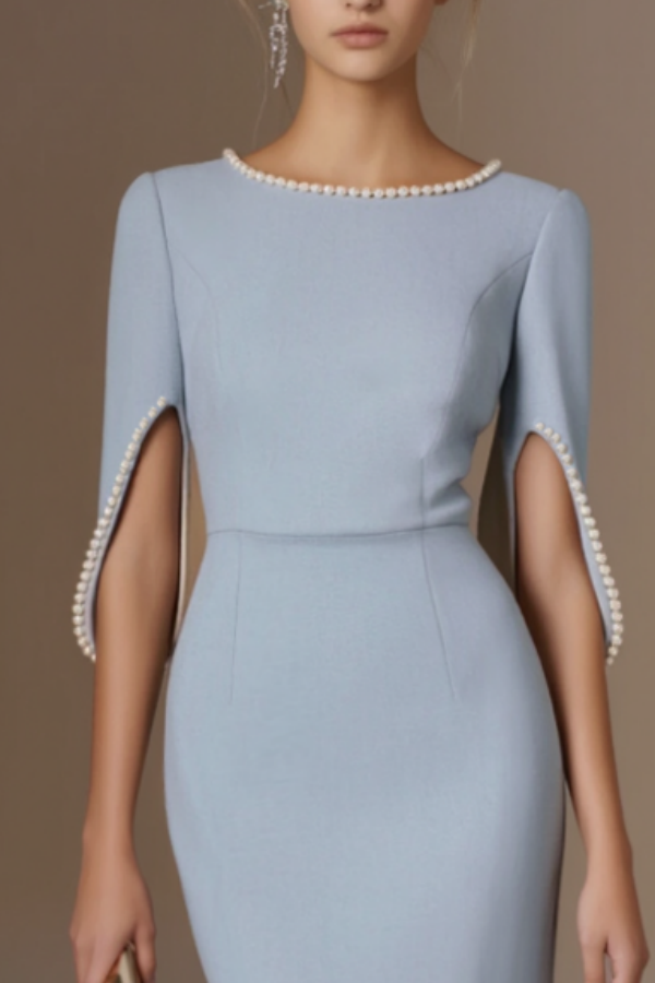 Formal Dress Blue Crew Neck Maxi Dress