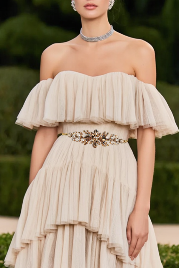 Evening Dress Khaki Off Shoulder Tiered Maxi Dress