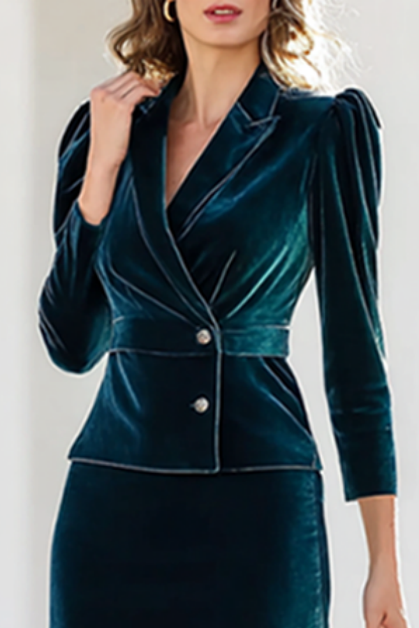 Outfit Sets Blue Lapel Velvet Skirts Set