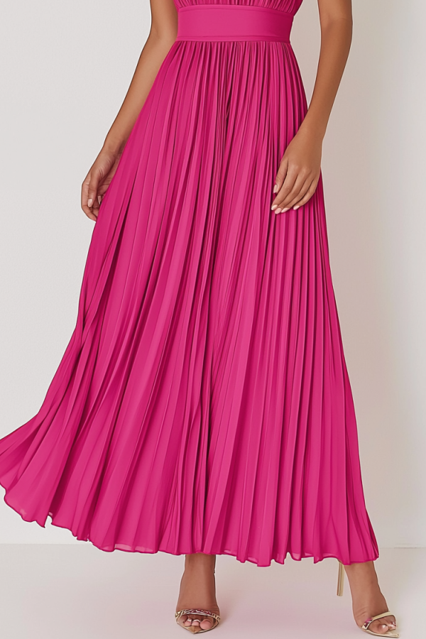 Formal Evening Dress Rose One Shoulder Pleated Maxi Dress