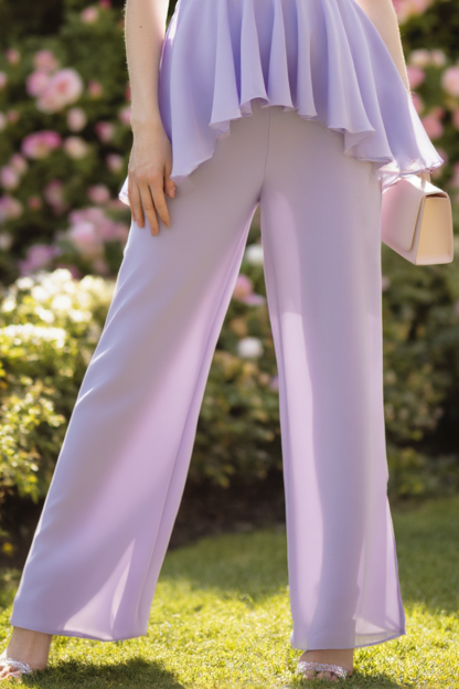 Casual Blouse Set Purple Halter Neck Two-Piece Wide-Leg