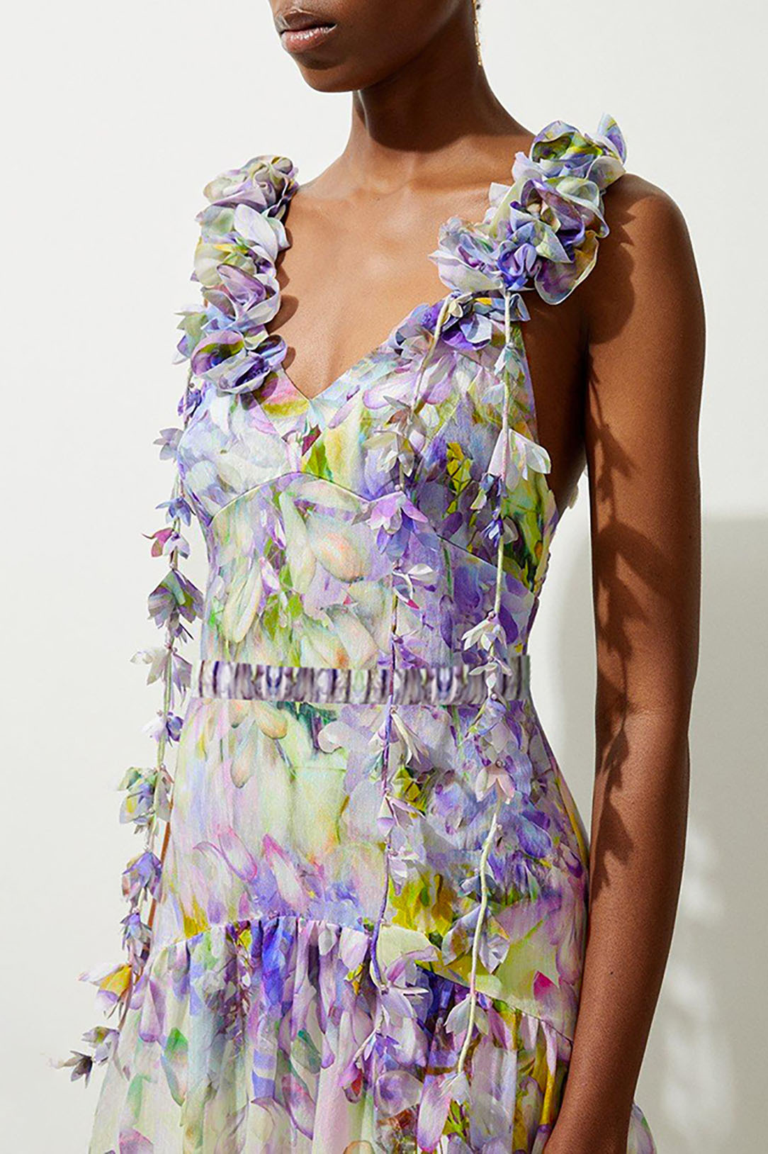 Purple and Yellow Floral Ribbon One-Piece Swimsuit and Cover-Up