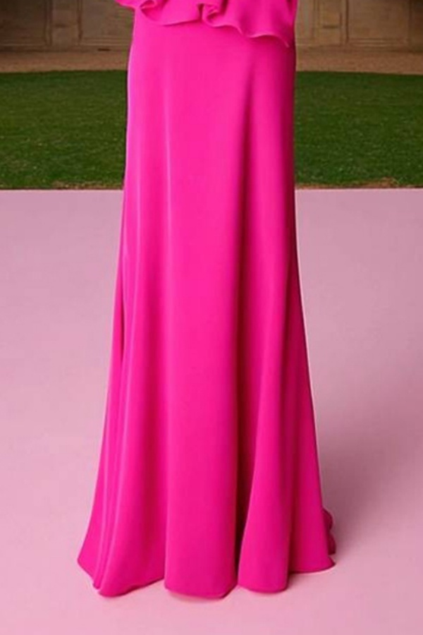 Formal ​Evening Dress Neon Pink Strapless Floral Maxi Dress